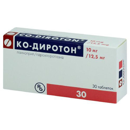 Ко-диротон таблетки 10 мг+12.5 мг №30.